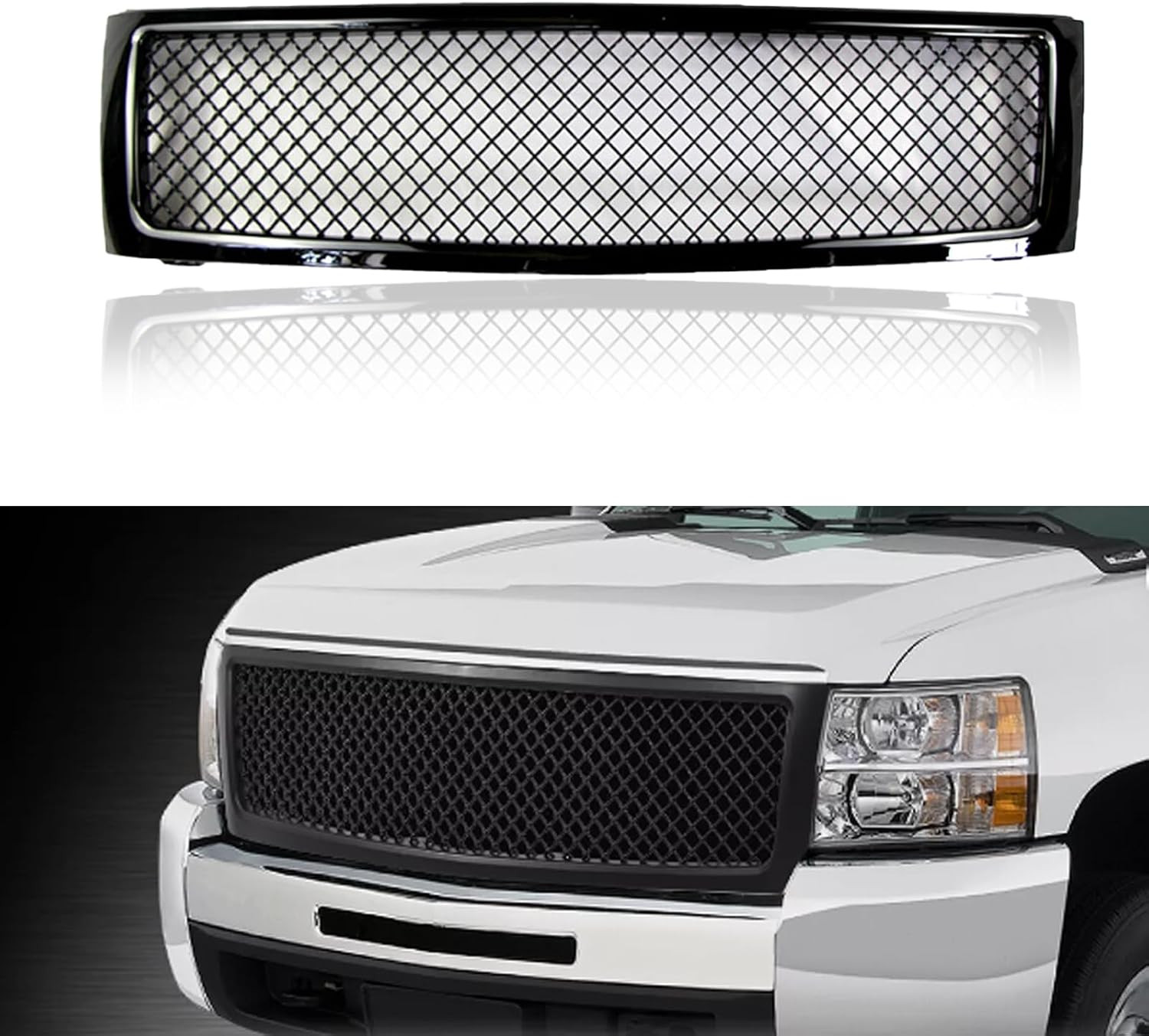 Front Upper Bumper Grille Grill Replacement Compatible with 2007 2008 2009 2010 Front Upper Bumper Grille Grill Replacement Compatible with 2007 2008 2009 2010