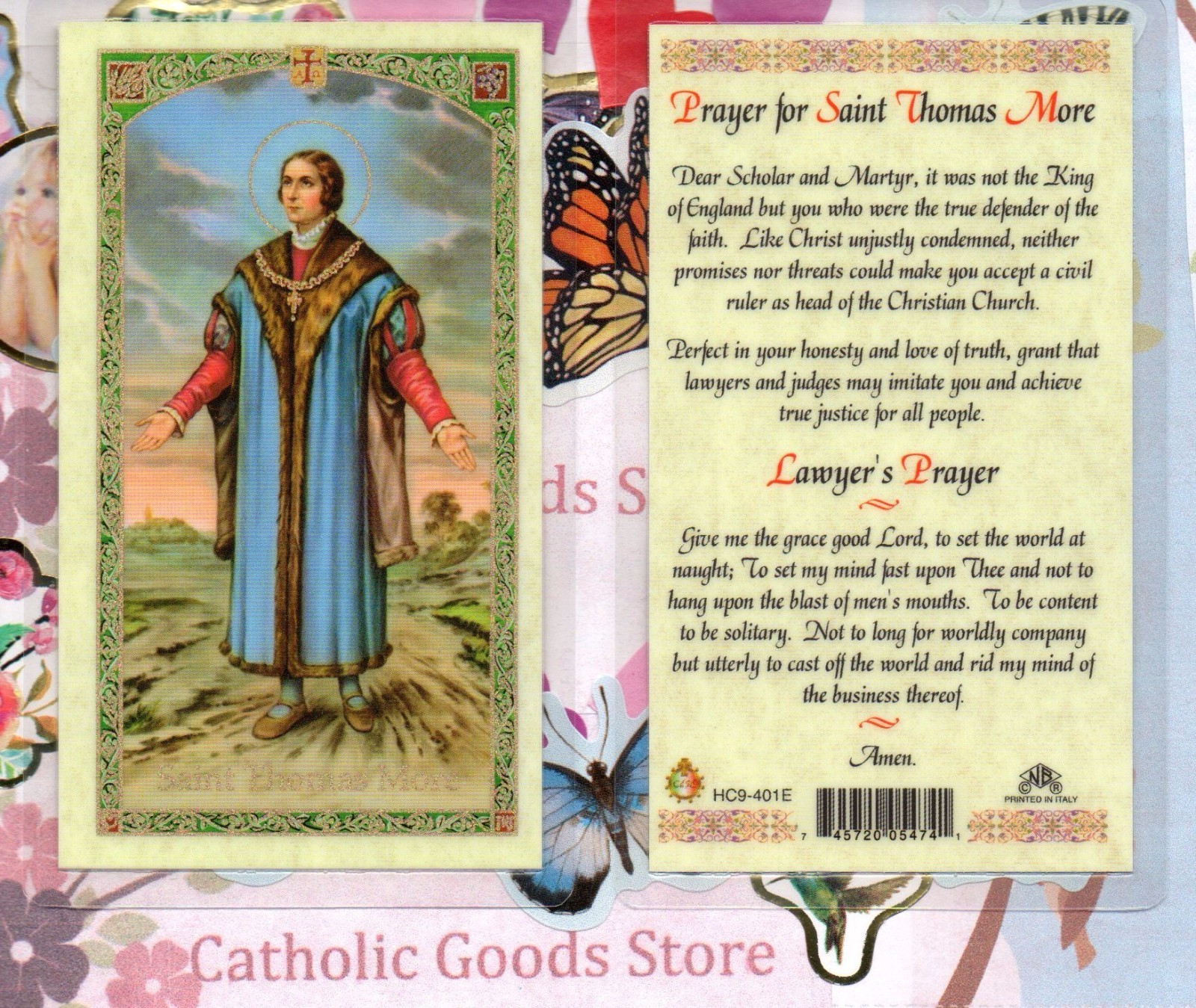 St. Saint Thomas More - Prayer for & Lawyer's Prayer - Laminated  Holy Card