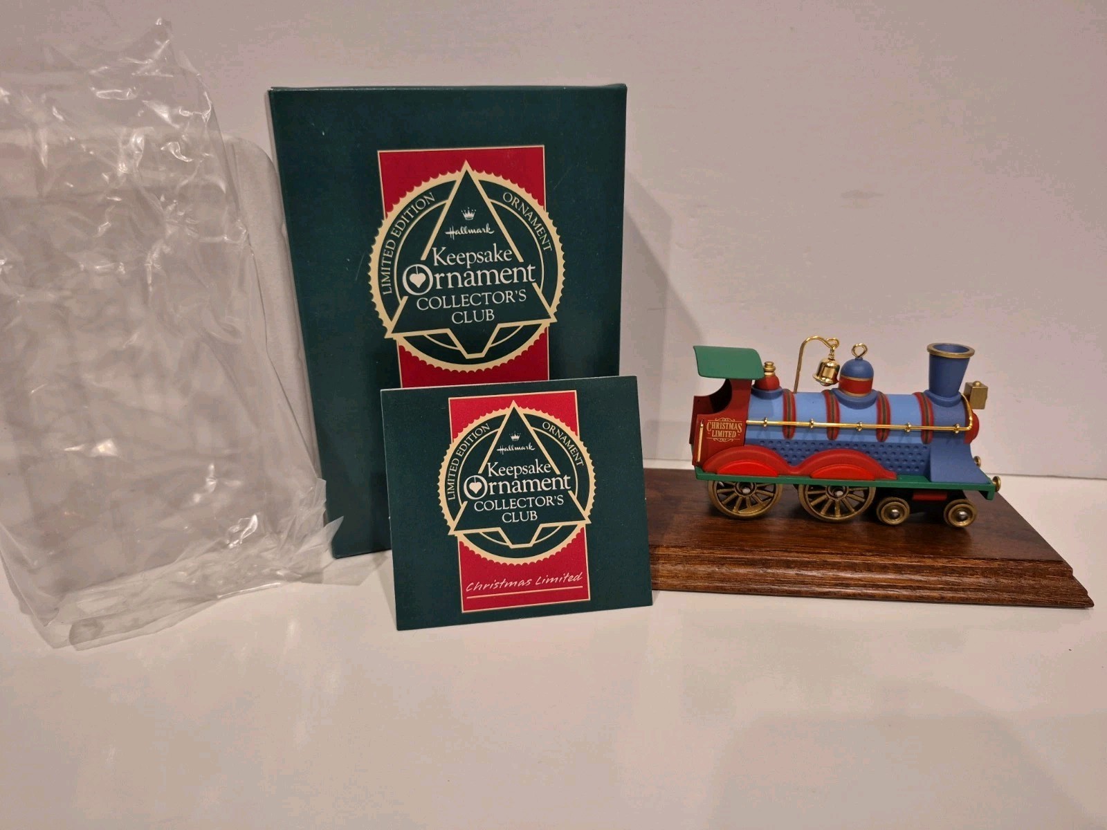 Vtg 1990 Cast Metal Blue Locomotive Train Engine Ornament W Box & Wood Stand Vtg 1990 Cast Metal Blue Locomotive Train Engine Ornament W Box & Wood Stand