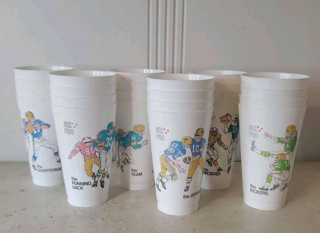 24 Vintage Amoco All Pro Coca-Cola Tumblers 1980 Football Cups 6 Each Style