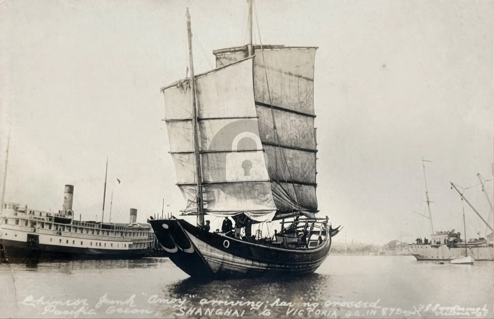 1922 Barrowclough " Amoy " Chinese Junk Victoria BC Canada RPPC Postcard COPY