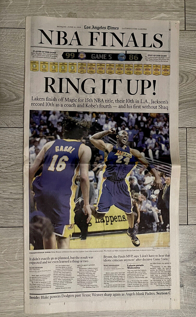 Kobe Bryant Newspaper The Los Angeles Times 5th Championship AND MORE 