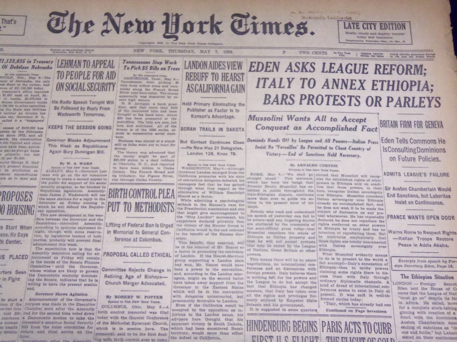 1936 MAY 7 NEW YORK TIMES - ITALY TO ANNEX ETHIOPIA - NT 2110 1936 MAY 7 NEW YORK TIMES - ITALY TO ANNEX ETHIOPIA - NT 2110