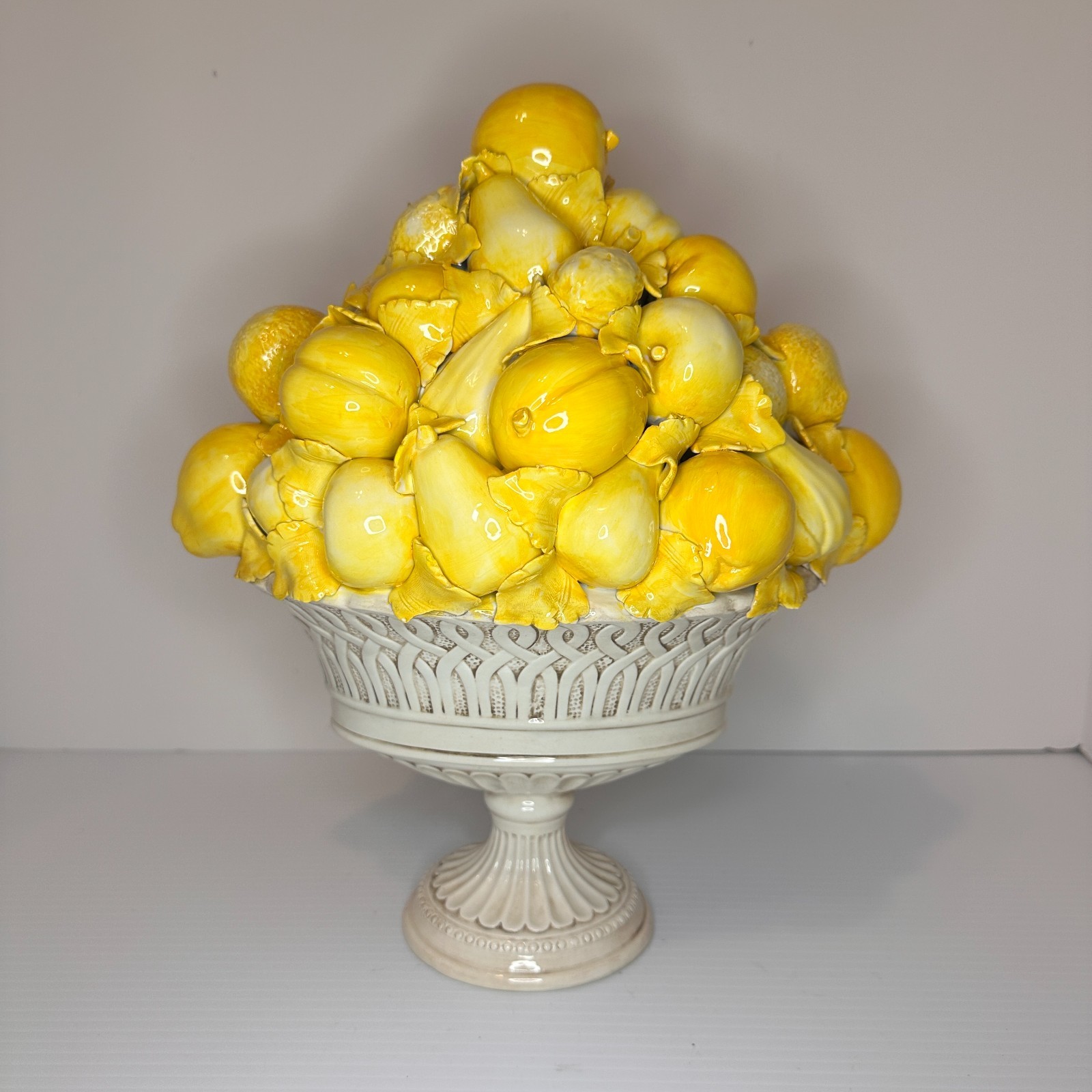 Vintage Italian Majolica Lemon Arrangement Centerpiece Ceramic Fruit 12"x10"x7"