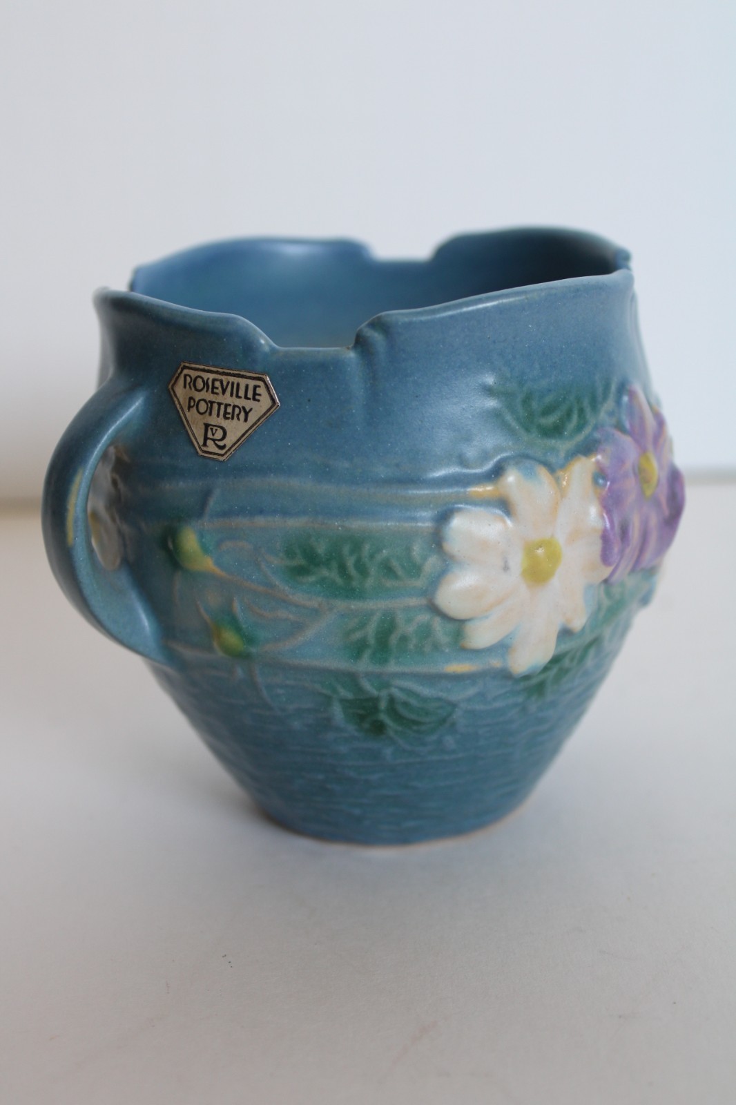 Vtg 1939 Roseville Pottery Cosmos Jardinere Planter w/ Orig Foil Label, 649-3