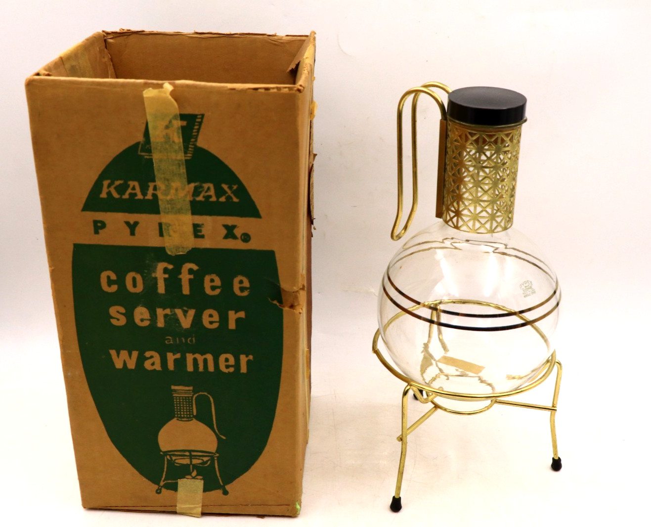 Vintage Mid Century MCM KARMAX Pyrex Glass Coffee Server and Warmer Carafe