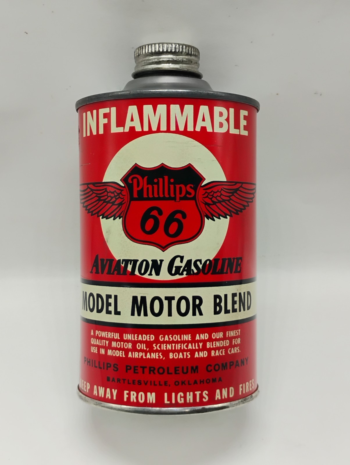 RARE Vintage Phillips 66 Petroleum Co Aviation Model Gasoline 16oz Tin Can RARE Vintage Phillips 66 Petroleum Co Aviation Model Gasoline 16oz Tin Can