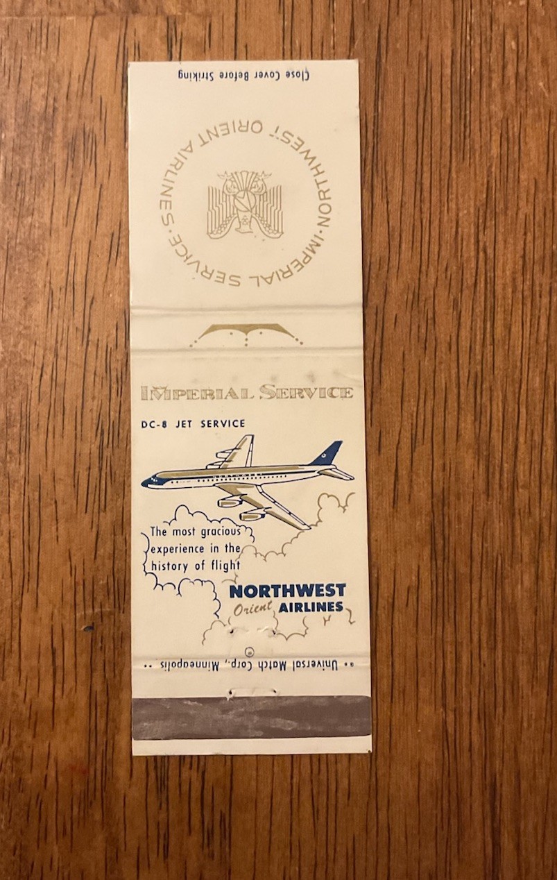 Imperial Service DC-8 Jet Service Northwest Orient Airlines Matchbook Cover (Y1) Imperial Service DC-8 Jet Service Northwest Orient Airlines Matchbook Cover (Y1)