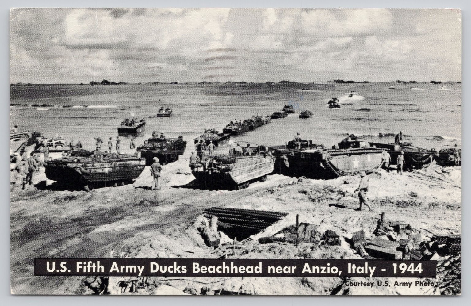 1944 WWII Italy Anzio Beachhead US Fifth Army DUKW Amphibious Vehicles Postcard 1944 WWII Italy Anzio Beachhead US Fifth Army DUKW Amphibious Vehicles Postcard