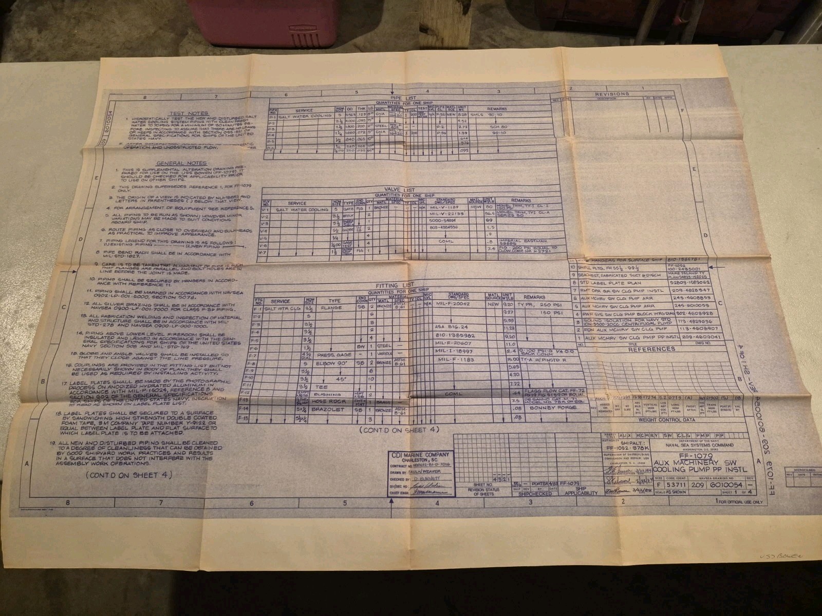 Vintage 1984 USS Bowen FF-1079 Navy Blueprints Plans SW Cooling Pump Sheet 1 Vintage 1984 USS Bowen FF-1079 Navy Blueprints Plans SW Cooling Pump Sheet 1