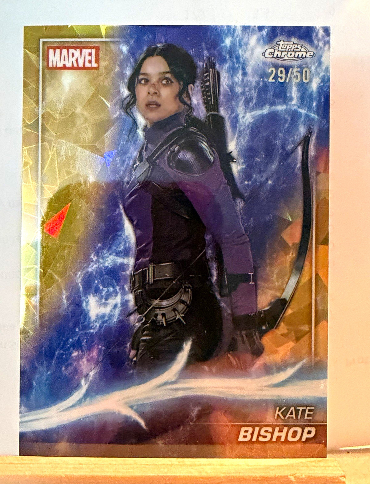 Topps 2025 Topps Chrome Marvel Hawkeye Kate Bishop Phase Four Saphire Gold 50 Topps 2025 Topps Chrome Marvel Hawkeye Kate Bishop Phase Four Saphire Gold 50