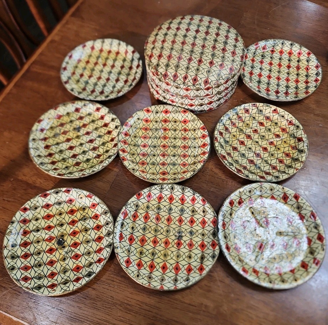 Vtg Alfred Knobler Paper Mache Coasters Alcohol Proof Japan boxed Round Set of 8 Vtg Alfred Knobler Paper Mache Coasters Alcohol Proof Japan boxed Round Set of 8