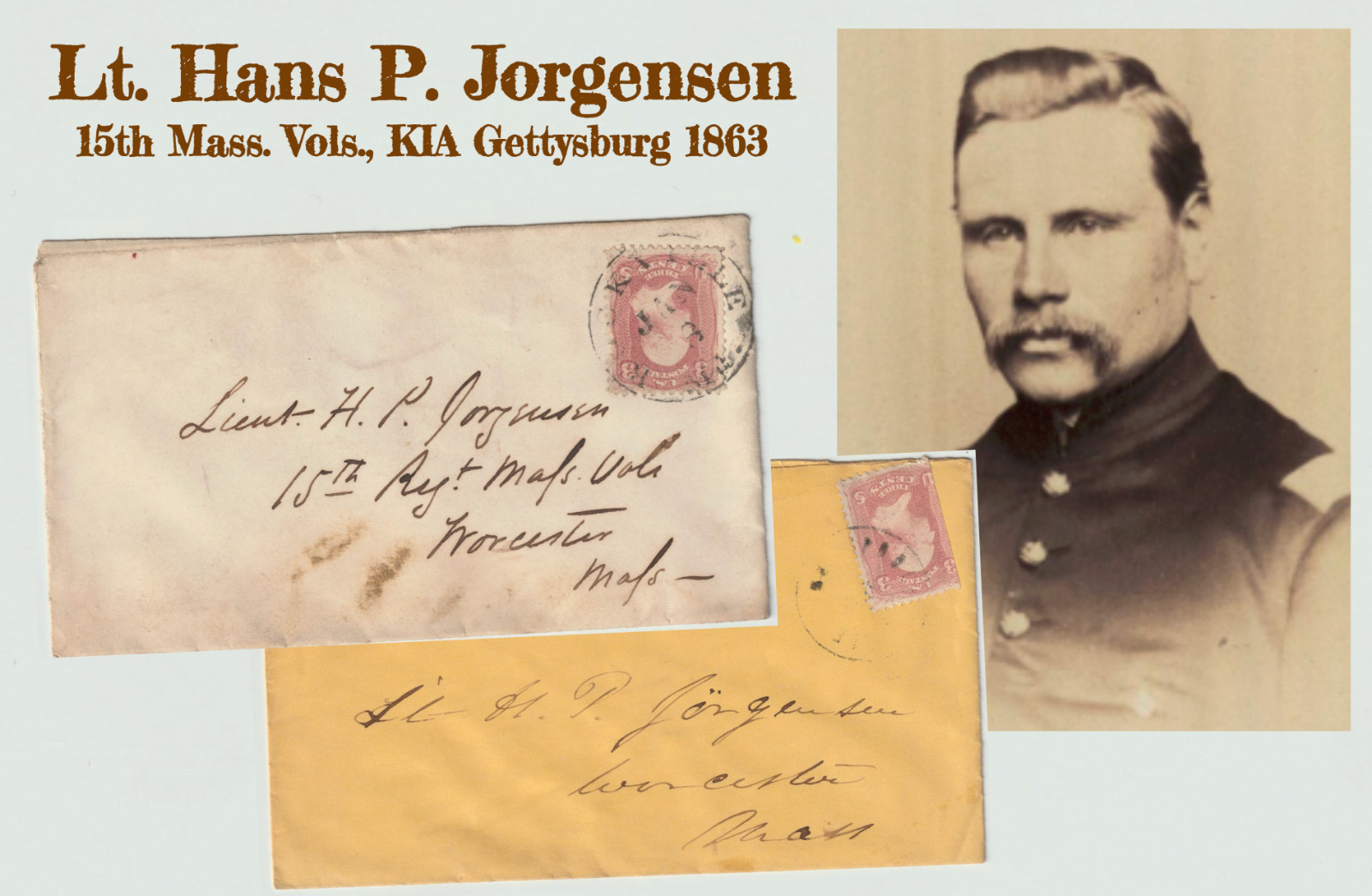 Civil War Covers, Lt Hans P Jorgensen 15th Mass Vols, KIA Gettysburg 1863 Civil War Covers, Lt Hans P Jorgensen 15th Mass Vols, KIA Gettysburg 1863