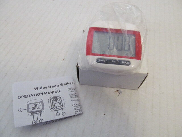 Widescreen LCD Walker Clip-On Pedometer, White and Red