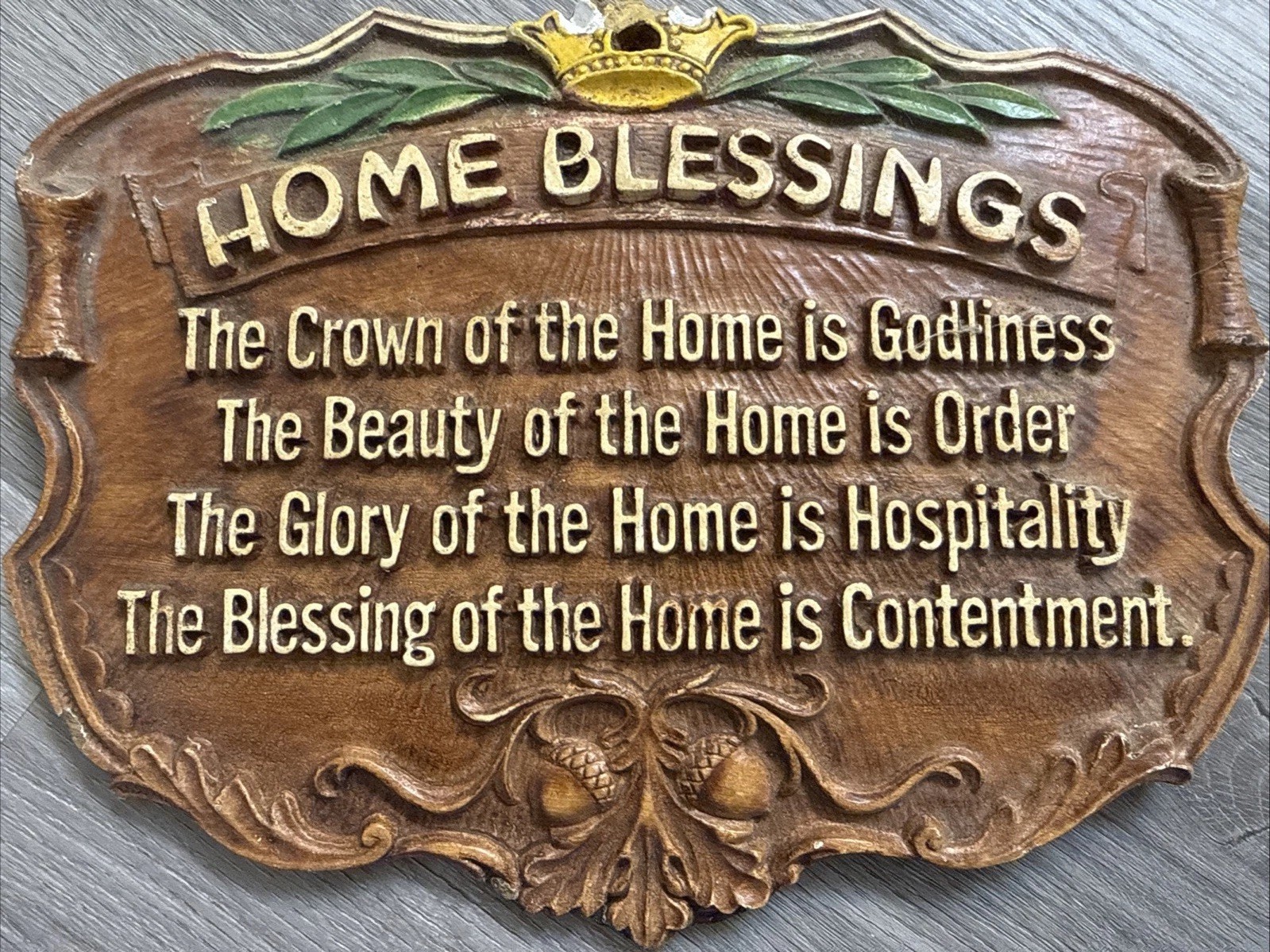Large Vintage Ornawood Acorns "Home Blessing" Poem Wallhanging 9" x 7" Large Vintage Ornawood Acorns "Home Blessing" Poem Wallhanging 9" x 7"
