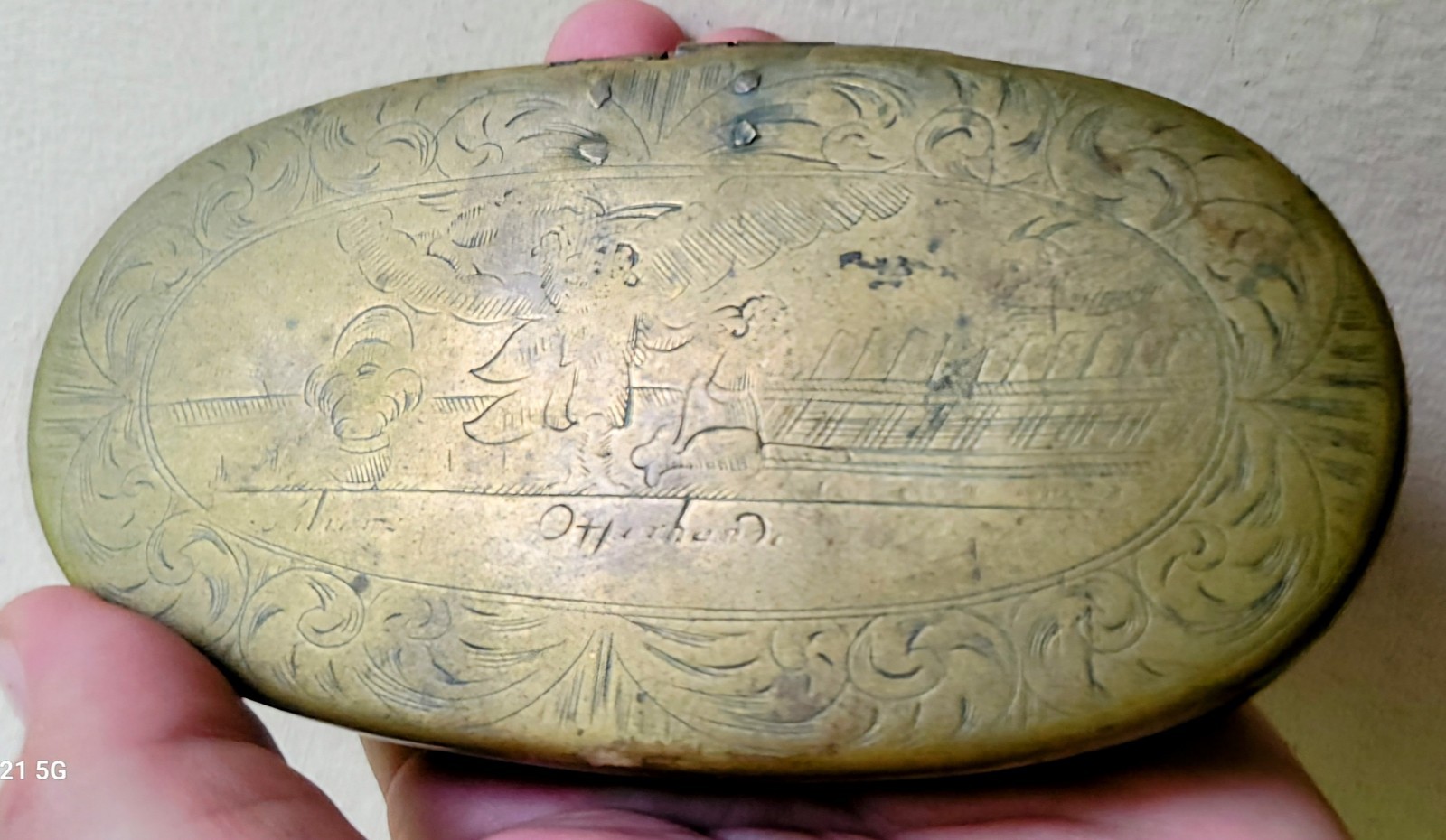 RARE Antique Brass Tobacco Snuff Box 16th - 17th Century Abraham w Sword Isaac 