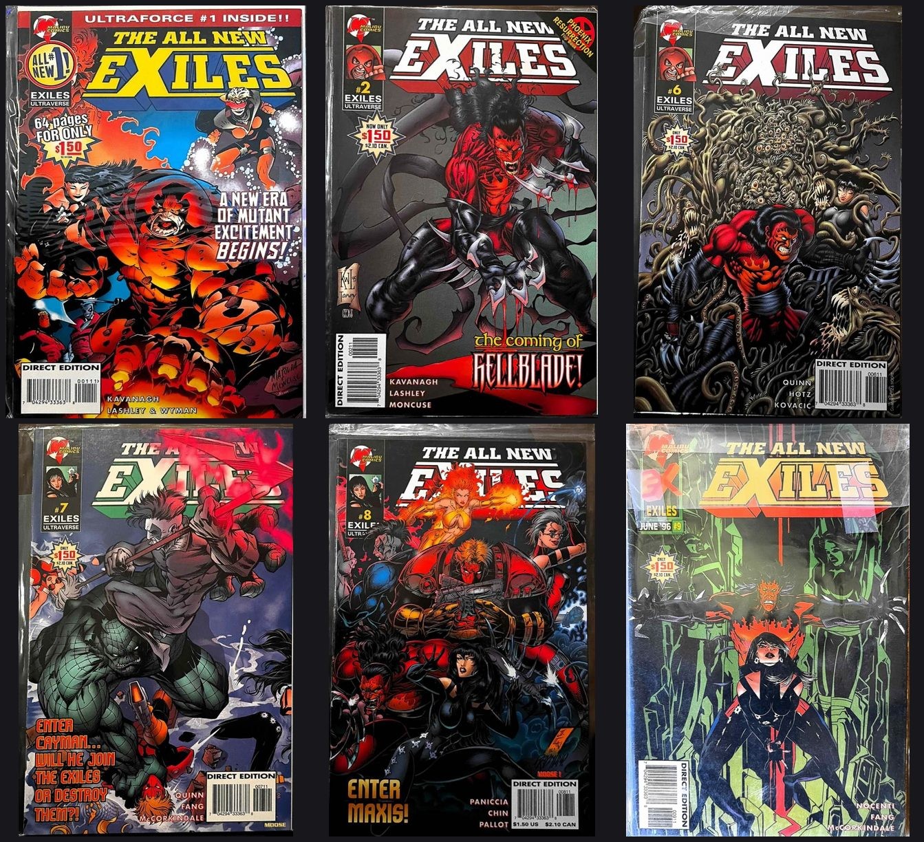 The All-New Exiles #1-2, 6-9 Comic Book Lot 6 Issues Malibu 1995-1996