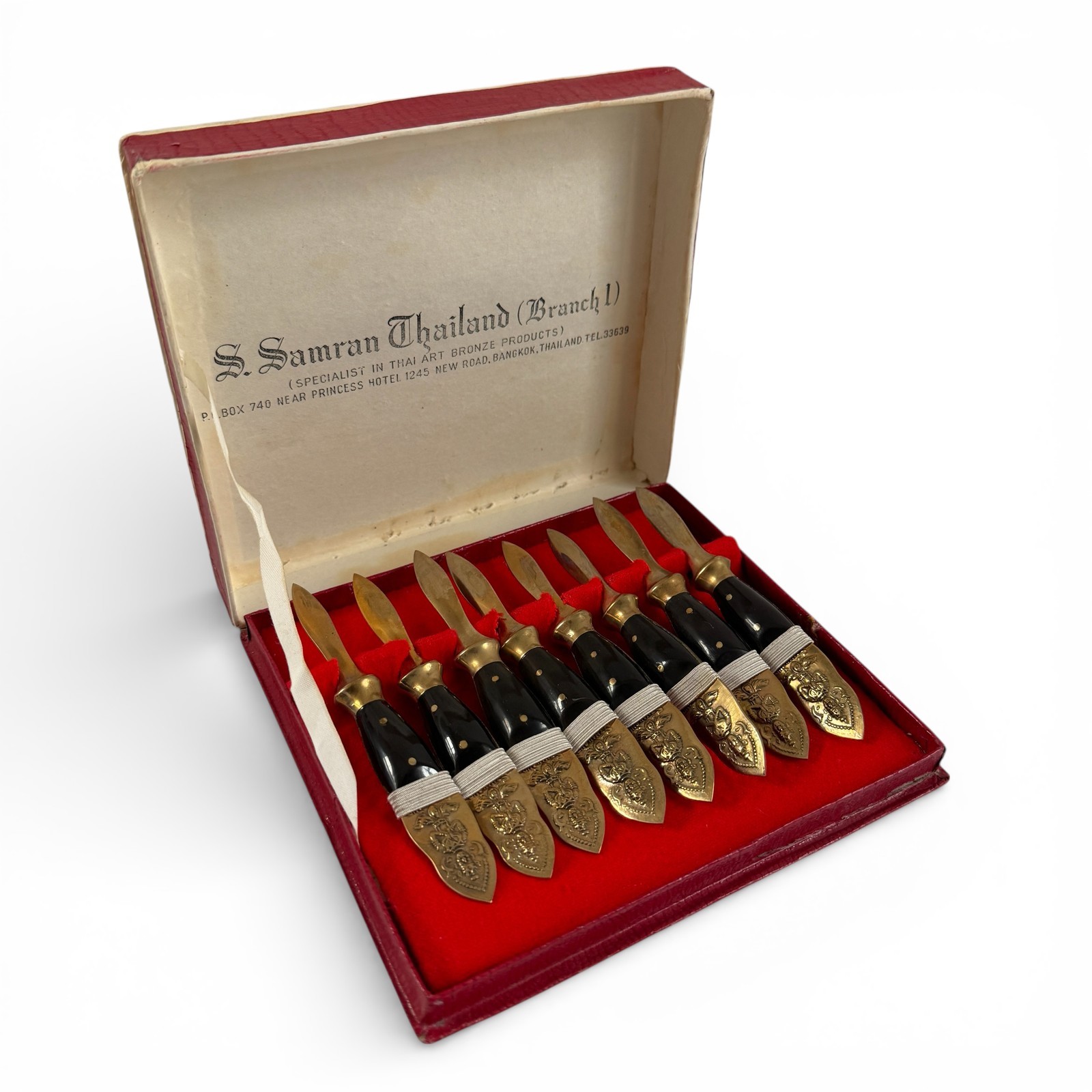 S. Samran Thailand Thai Art Bronze Letter Openers Set of 8 Vintage Boxed