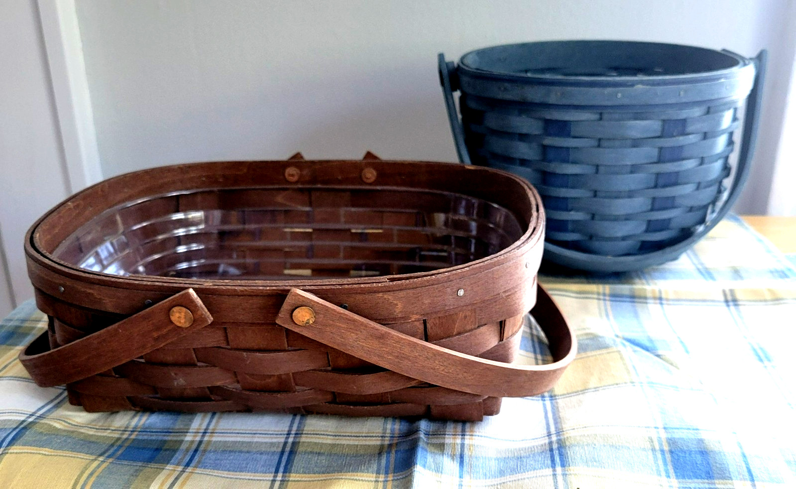 Longaberger 2004 Blue Work Basket & 2009 Oval Muffin Basket, Protector Longaberger 2004 Blue Work Basket & 2009 Oval Muffin Basket, Protector