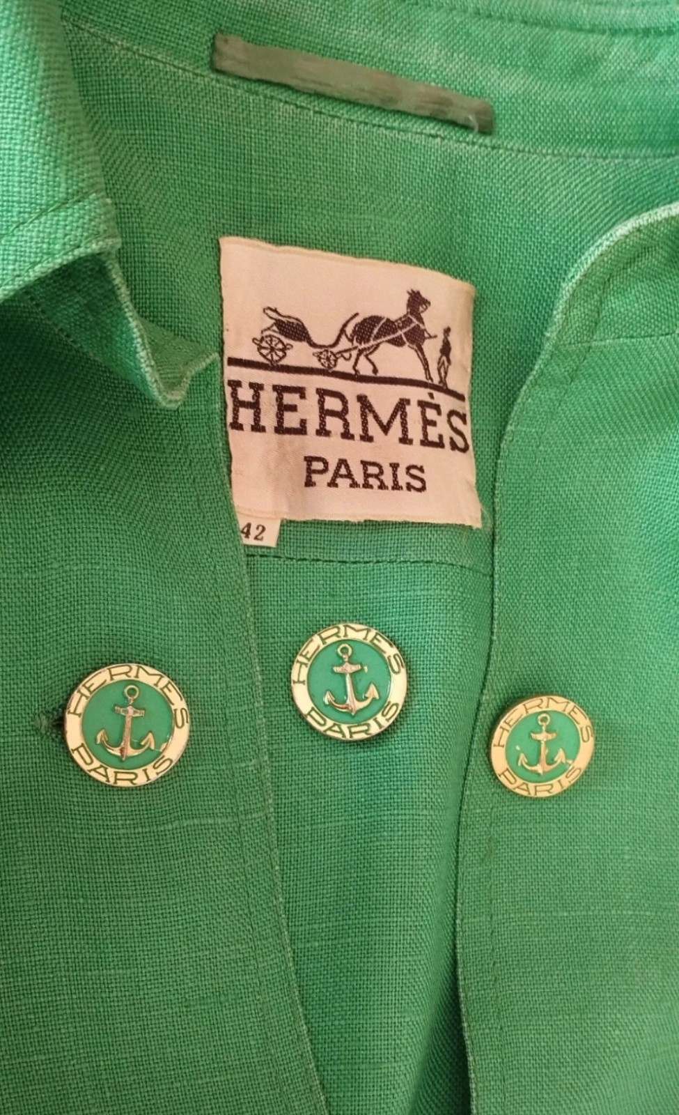 Free shipping vintage Hermes Paris buttons Anchor logo golden Green set of 3 lot Free shipping vintage Hermes Paris buttons Anchor logo golden Green set of 3 lot