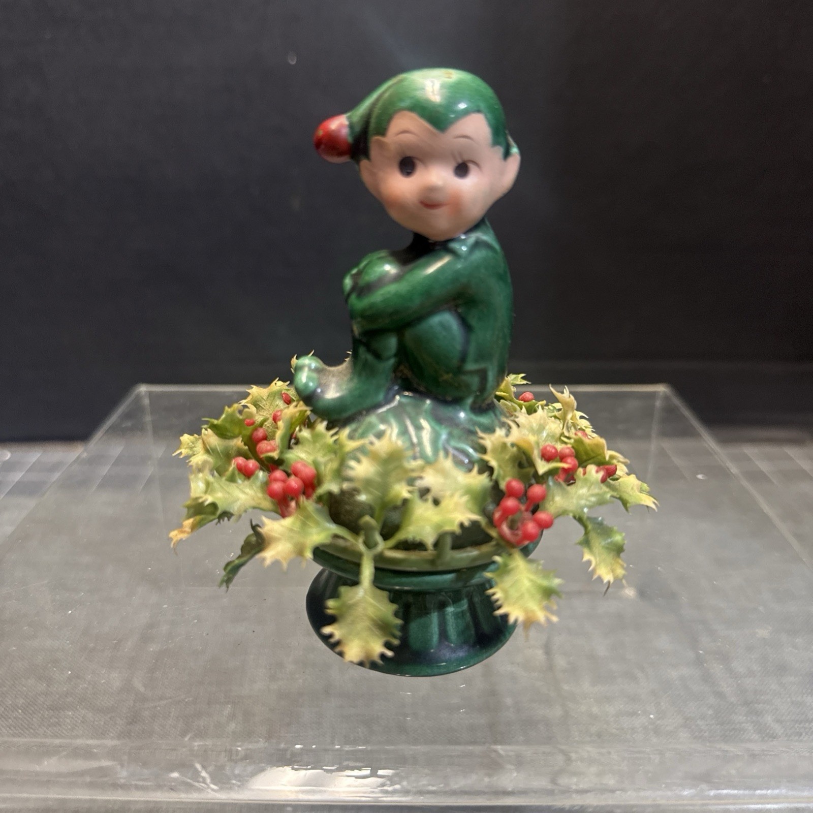 Vintage Inarco Japan Elf Pixie Knee Hugger Holly Berry Christmas Figurine E-2506 Vintage Inarco Japan Elf Pixie Knee Hugger Holly Berry Christmas Figurine E-2506