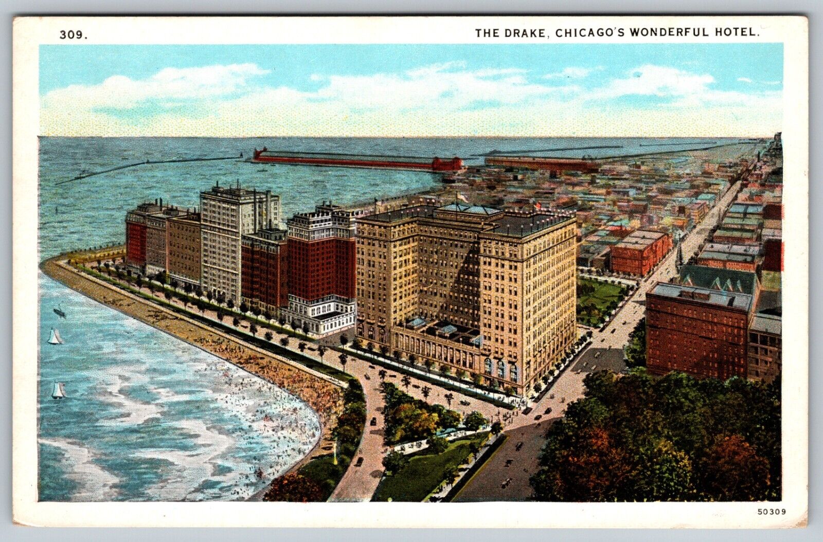 Aerial View of New Drake Hotel on Lake Michigan Chicago Illinois  c. 1910