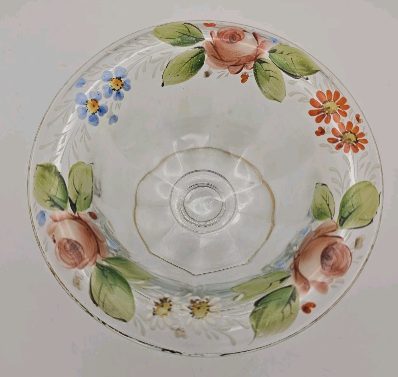 Vtg Handpainted Compote Bowl Candy Trinket Soap Dish Flowers Daisies Cottagecore