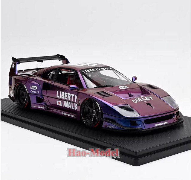 IG 1/18 liberty walk F40 widebody Resin Model Car Diecast Display Gifts Purple
