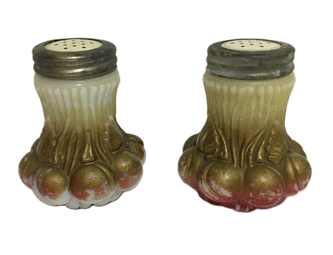 EAPG Goofus Milk Glass Salt And Pepper Shaker Set Antique RARE EAPG Goofus Milk Glass Salt And Pepper Shaker Set Antique RARE