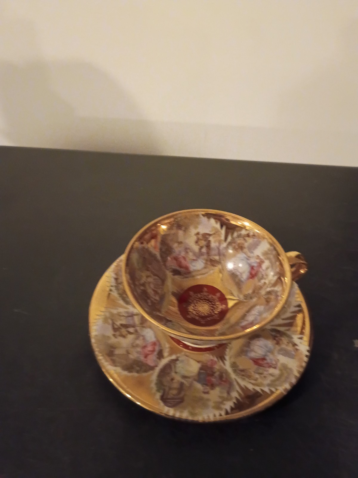 Vintage Tirschenreuth Bavaria Porcelain Cup & Saucer Scenes Gold Gilt Vintage Tirschenreuth Bavaria Porcelain Cup & Saucer Scenes Gold Gilt