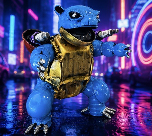 7" pokemon Blastoise Inspired Recycled Metal Art Sculpture 7" pokemon Blastoise Inspired Recycled Metal Art Sculpture