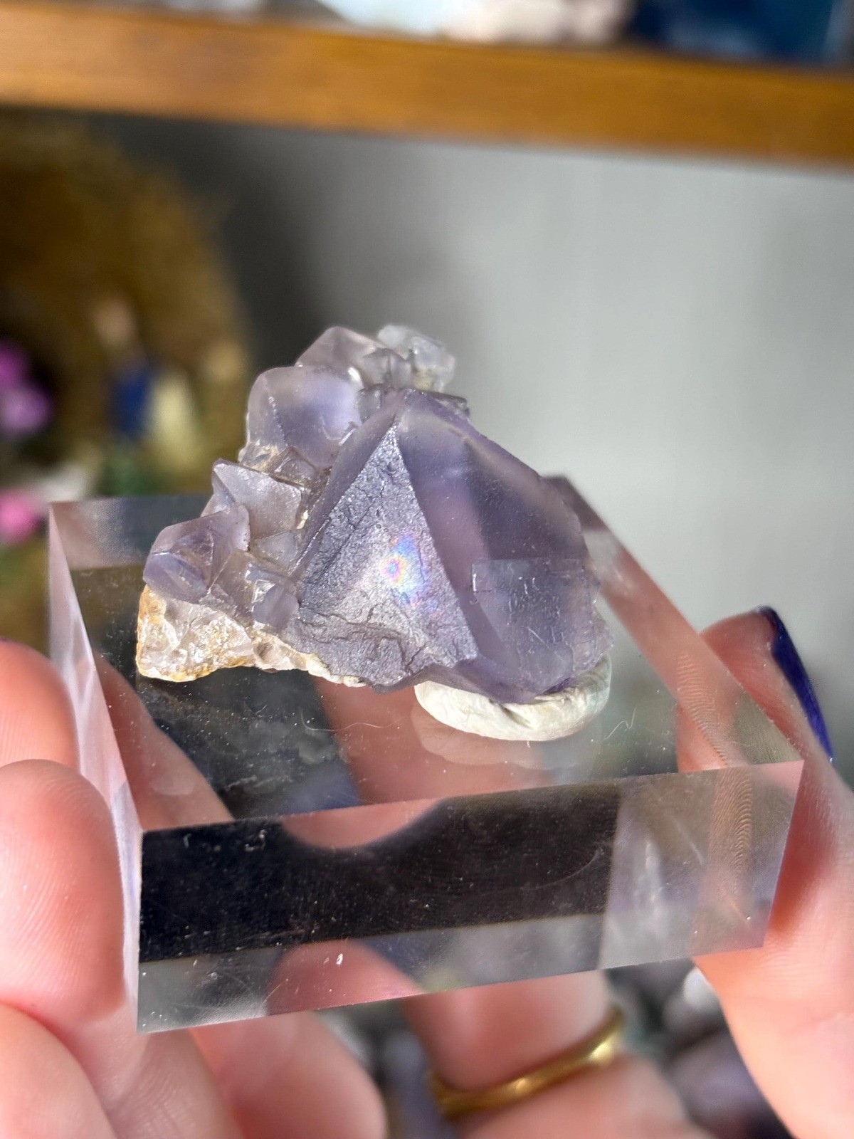 Purple Fluorite Specimen | Rainbow Inclusions, Acrylic Base Purple Fluorite Specimen | Rainbow Inclusions, Acrylic Base