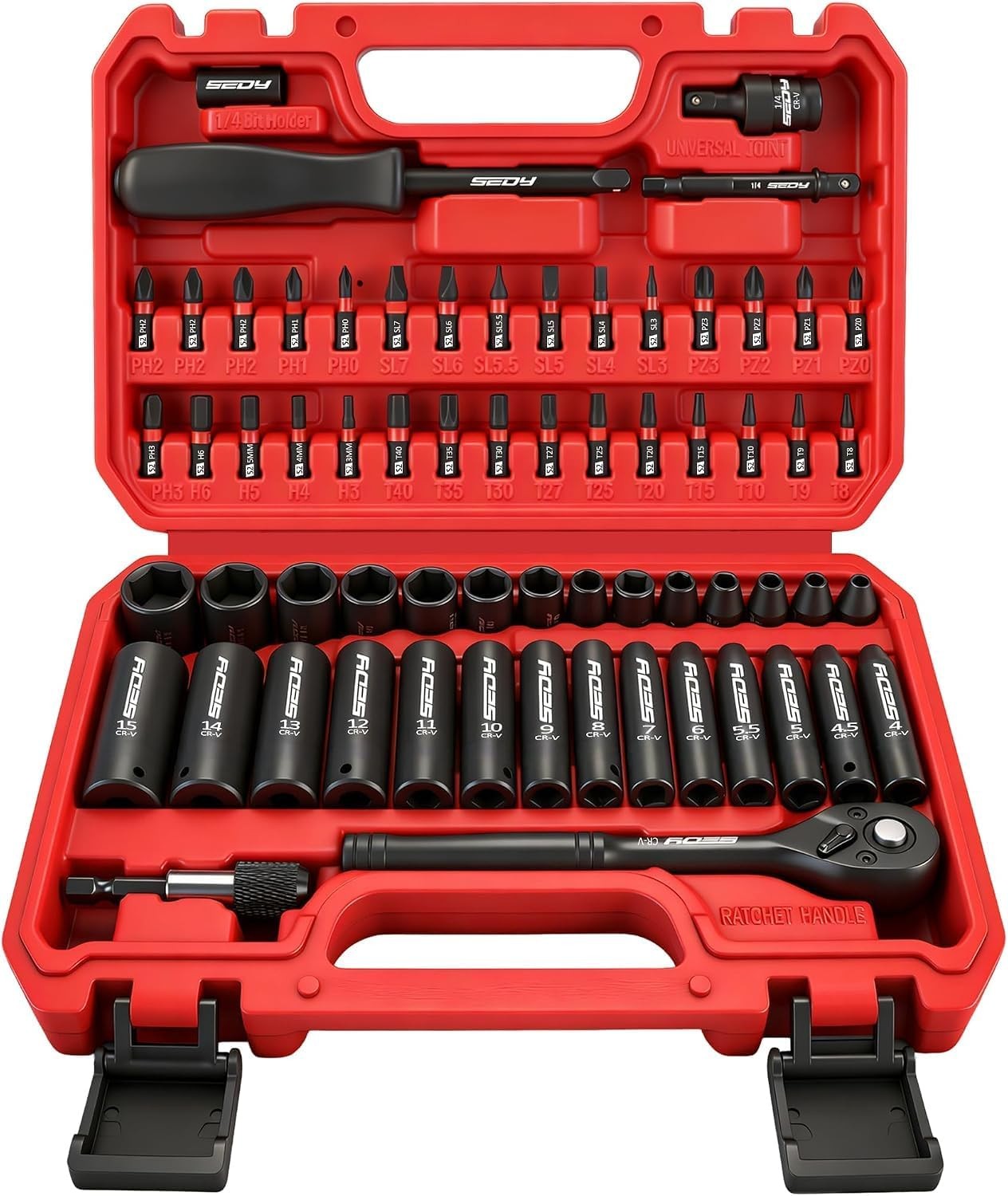 64-Piece 1/4" Drive Impact Socket Wrench Driver-Bits Set, Cr-V Metric&SAE Deep 64-Piece 1/4" Drive Impact Socket Wrench Driver-Bits Set, Cr-V Metric&SAE Deep