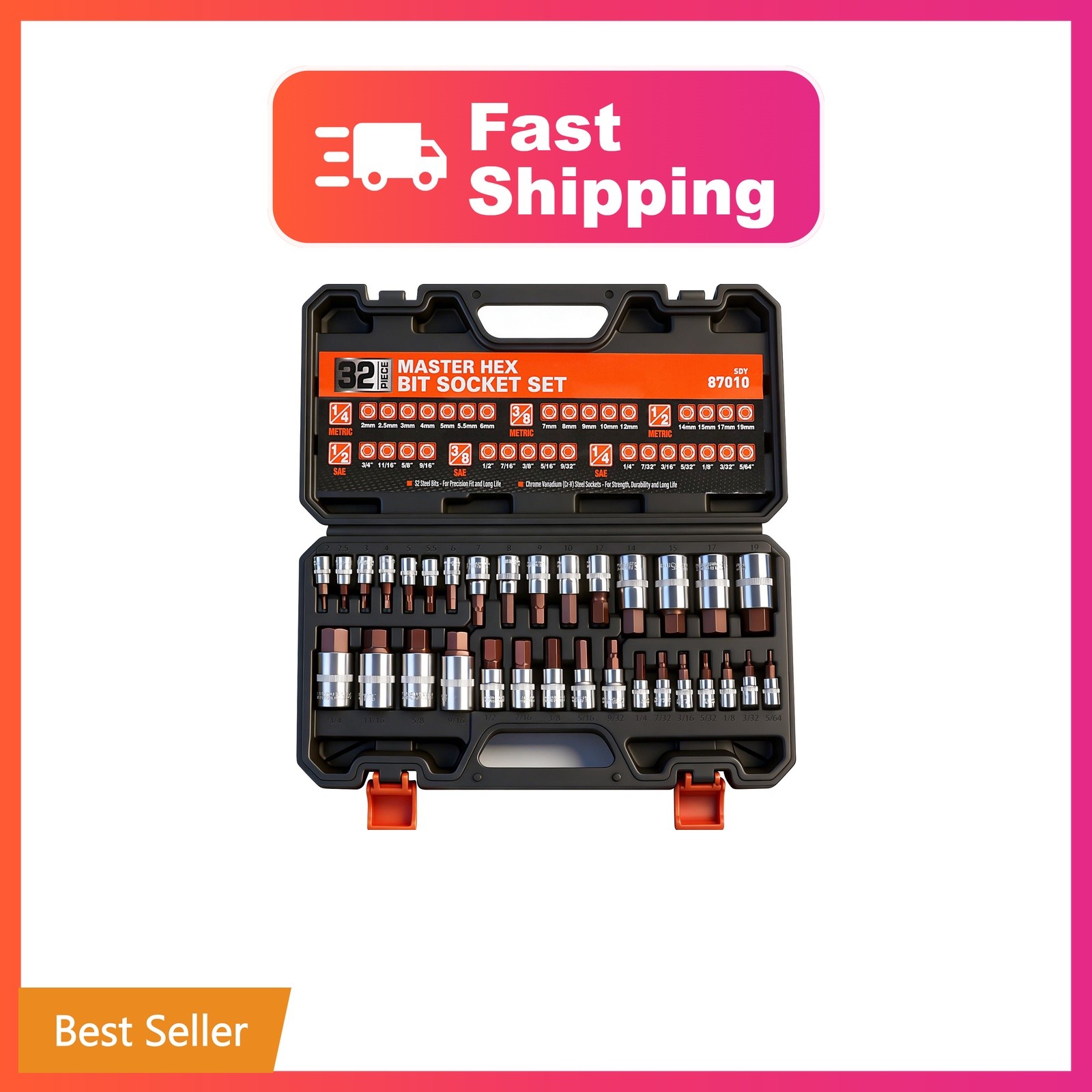 HORUSDY 32-Piece Hex Bit Socket Set Orange 1/4 to 1/2-Inch HORUSDY 32-Piece Hex Bit Socket Set Orange 1/4 to 1/2-Inch