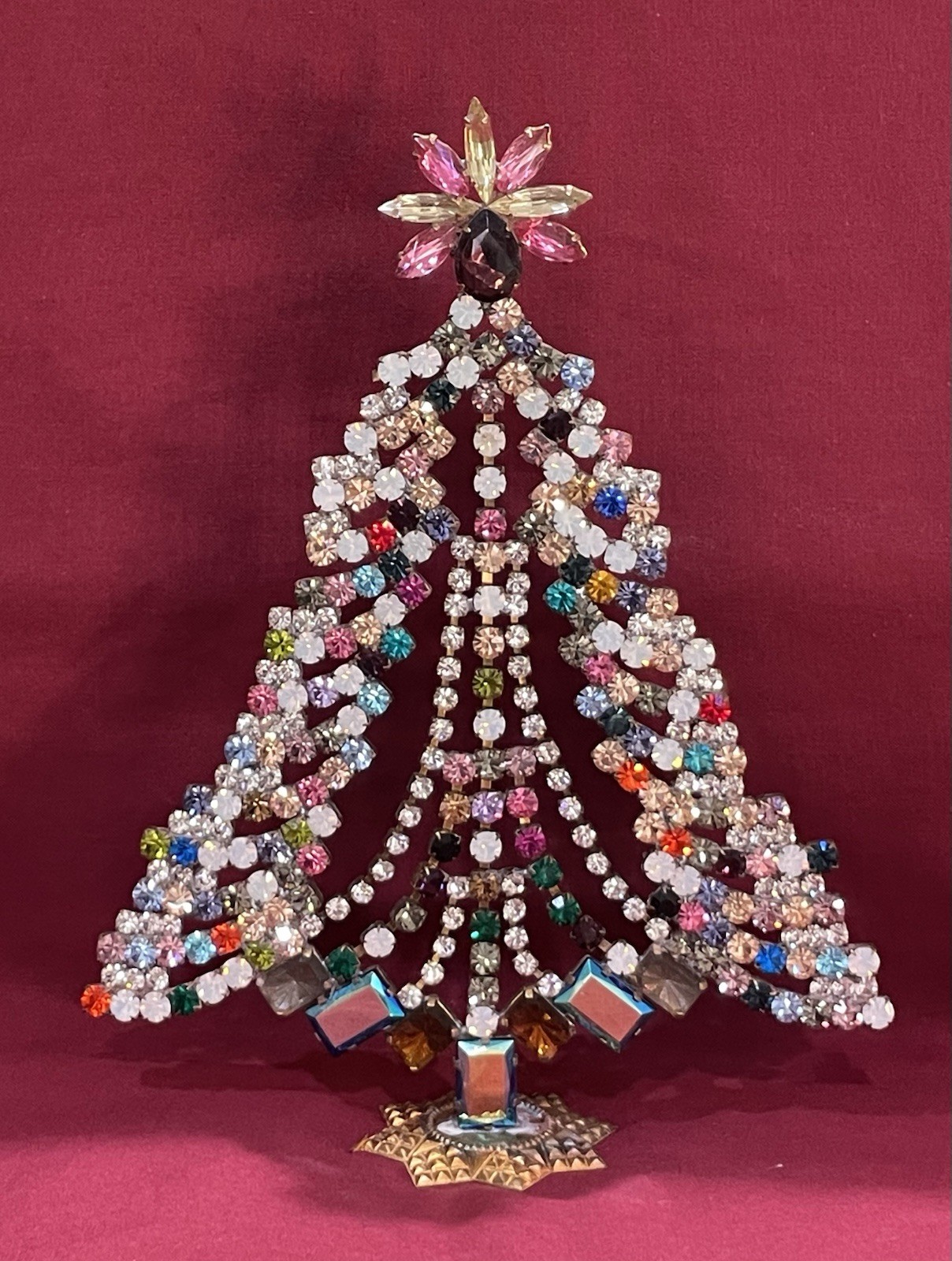 Large Czech Handcrafted Rhinestone Christmas Tree Vintage Signed Bijoux M.G. Large Czech Handcrafted Rhinestone Christmas Tree Vintage Signed Bijoux M.G.