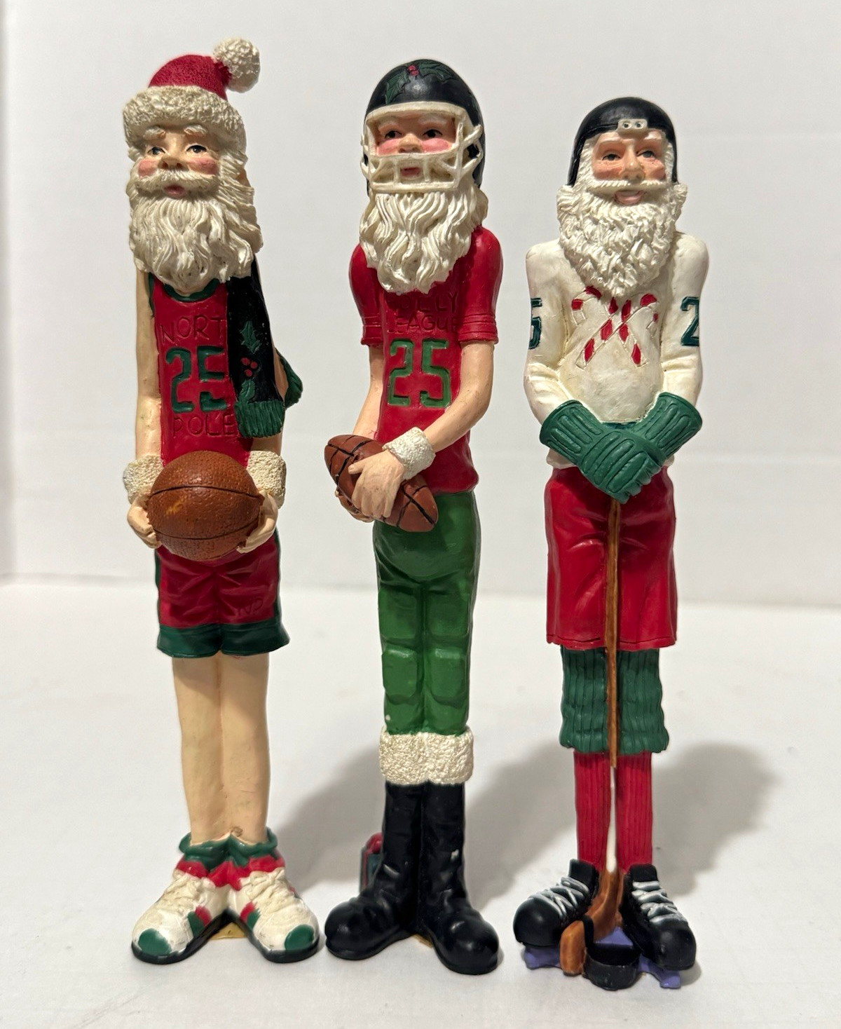 Vintage 1994 Jeanne Beury Sporting Santa Set 3 7” Basketball Football Hockey
