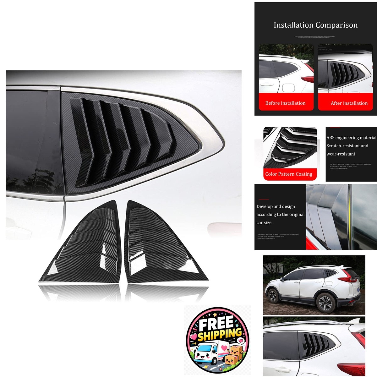 BOLTRY Rear Side Window Louvers for Honda CR-V 2017-2021 Carbon Fiber BOLTRY Rear Side Window Louvers for Honda CR-V 2017-2021 Carbon Fiber