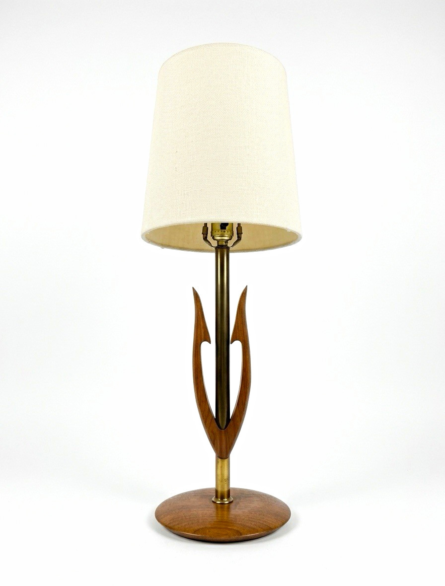 1960s MCM Sculptural Walnut & Brass Table Lamp - Modeline Style. No Shade/Harp.