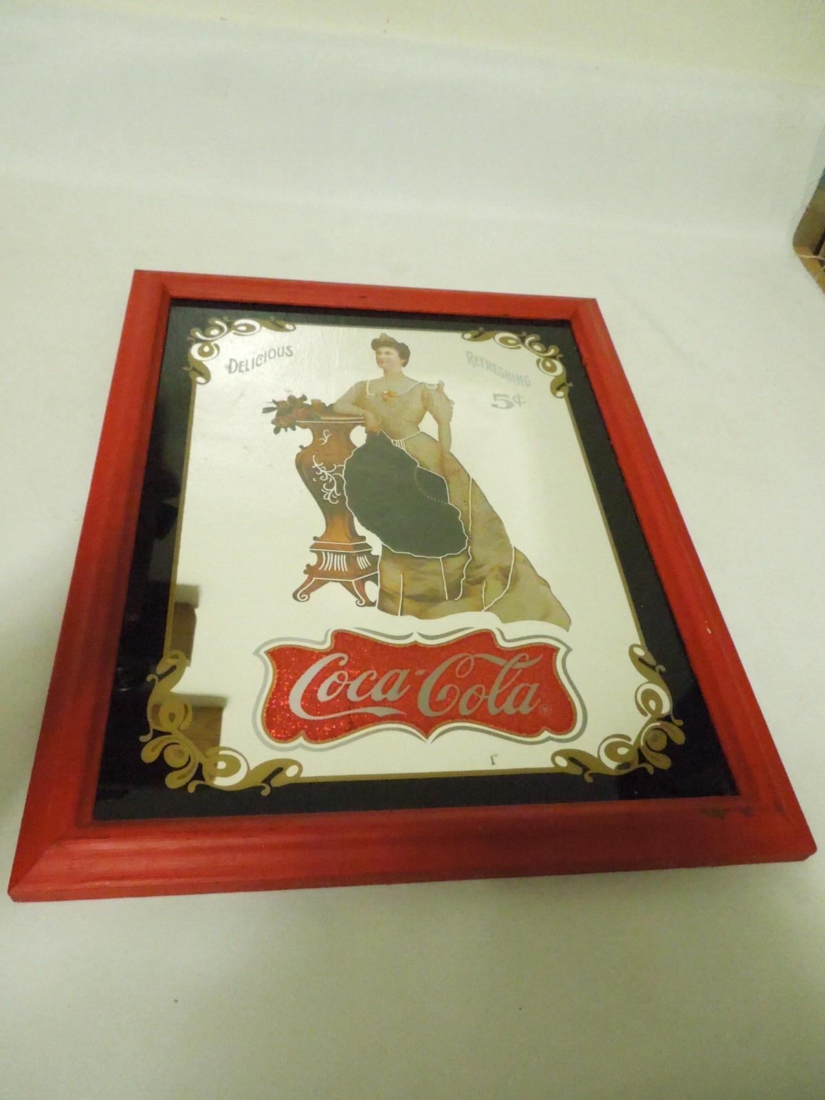 Vintage 1994 Coca Cola Mirror Sign 1905 "Lillian Nordica" Calendar Wood Frame Vintage 1994 Coca Cola Mirror Sign 1905 "Lillian Nordica" Calendar Wood Frame