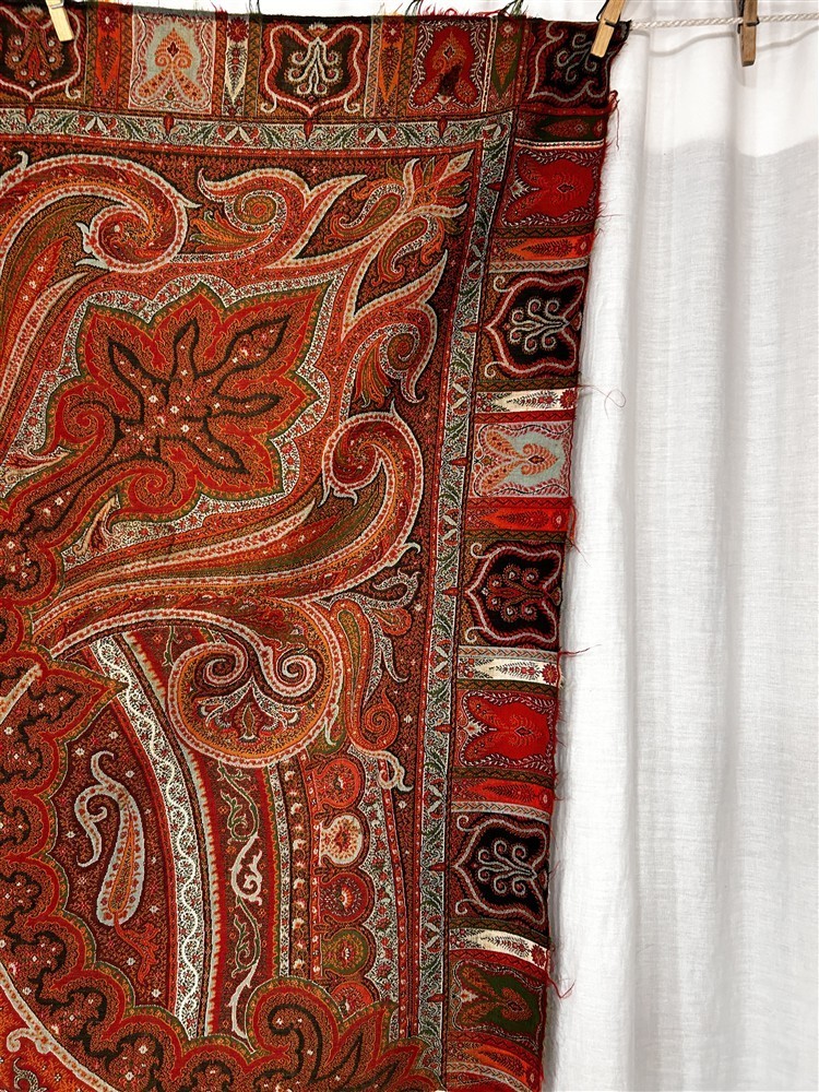 antique paisley piece remnant wool hand woven red/black original 1800s antique paisley piece remnant wool hand woven red/black original 1800s