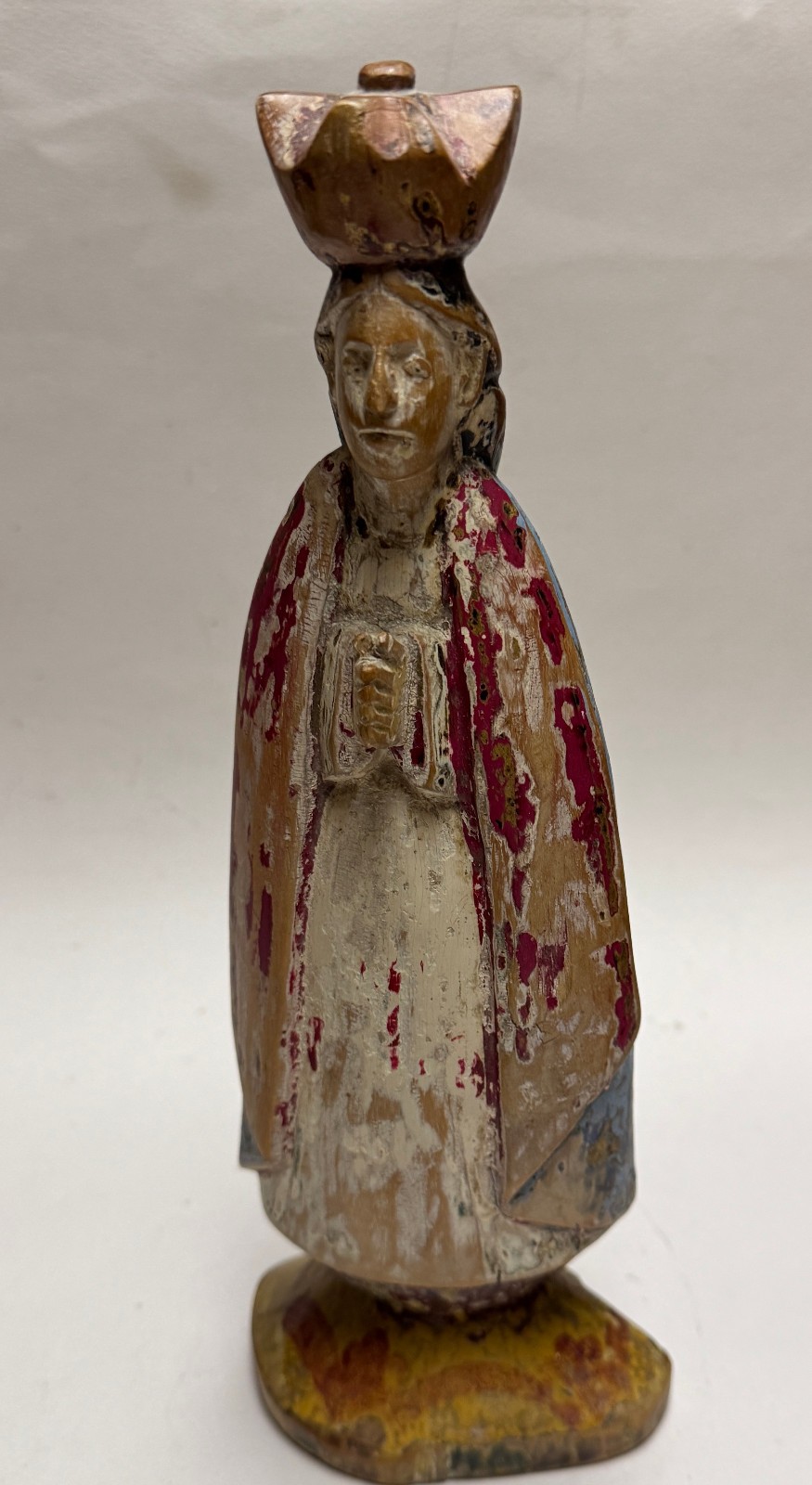 Antique Santo Figurine Virgin Mary, Painted Wood, 11", Handmade Antique Santo Figurine Virgin Mary, Painted Wood, 11", Handmade