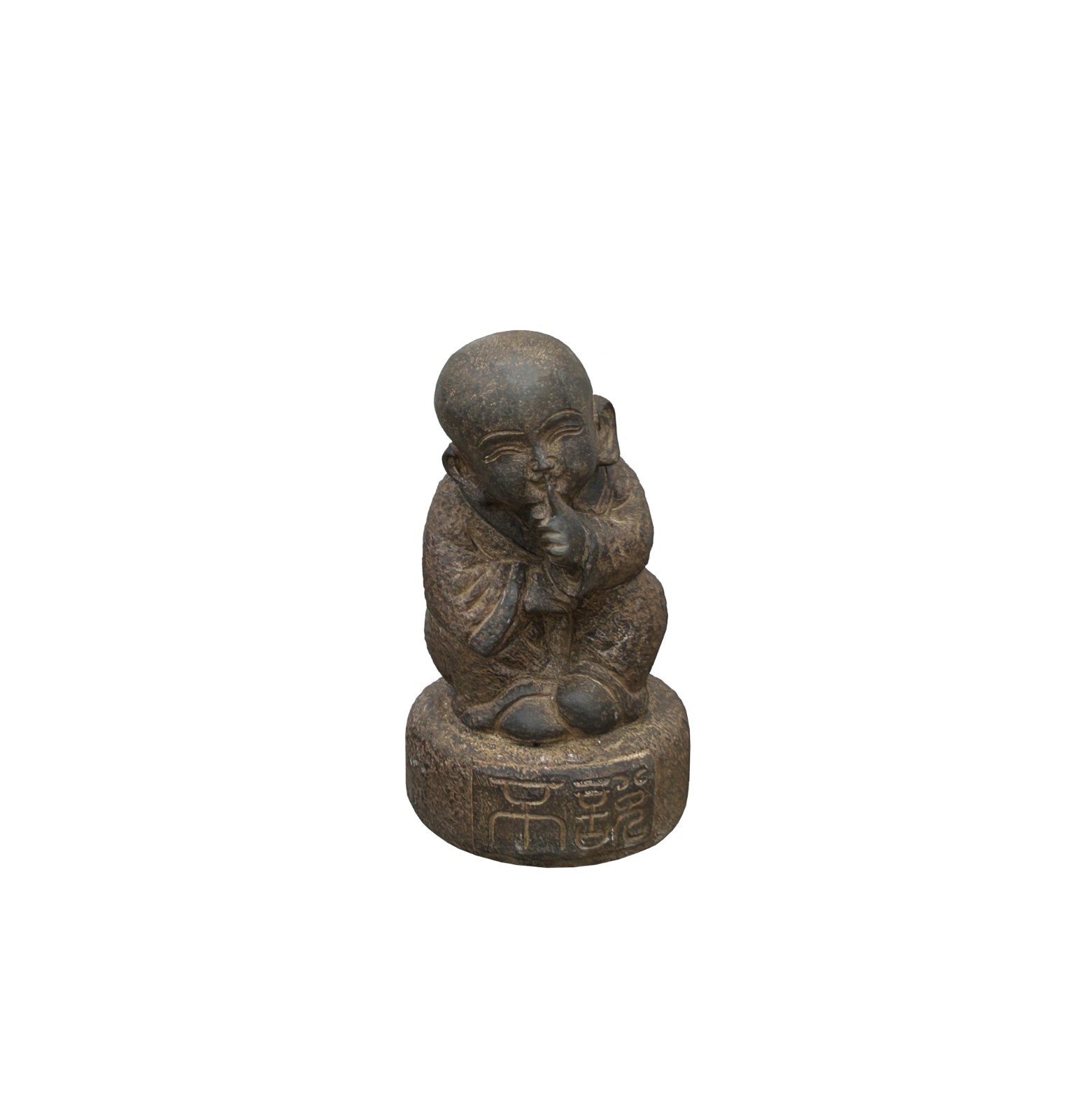 Oriental Gray Stone Little Lohon Monk Covering Mouth Statue ws3633 Oriental Gray Stone Little Lohon Monk Covering Mouth Statue ws3633