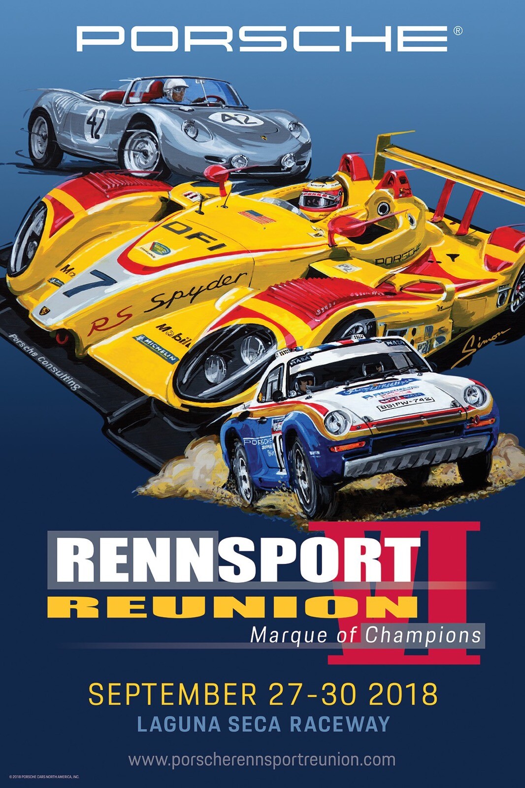 2018 PORSCHE Rennsport Reunion VI Poster 718 RS Spyder 959 NEW 2018 PORSCHE Rennsport Reunion VI Poster 718 RS Spyder 959 NEW