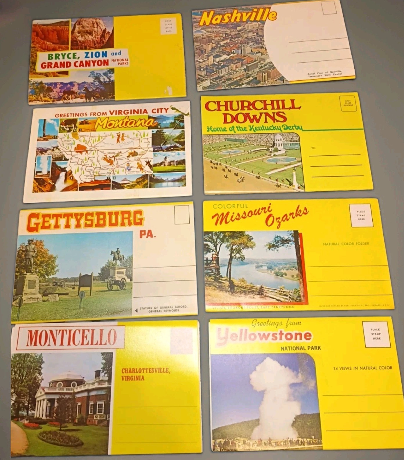 Lot 8 Vintage Souvenir Postcard Folders Unused Linen Yellowstone Churchill Downs Lot 8 Vintage Souvenir Postcard Folders Unused Linen Yellowstone Churchill Downs