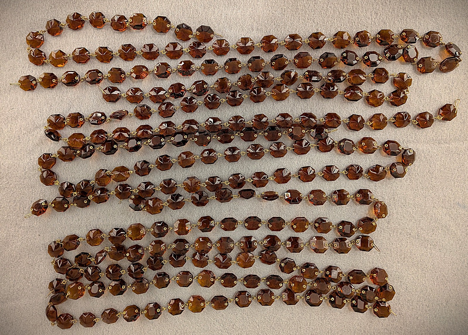 Vintage Italian Crystal Chandelier Amber Prism Chain 186 inches Vintage Italian Crystal Chandelier Amber Prism Chain 186 inches