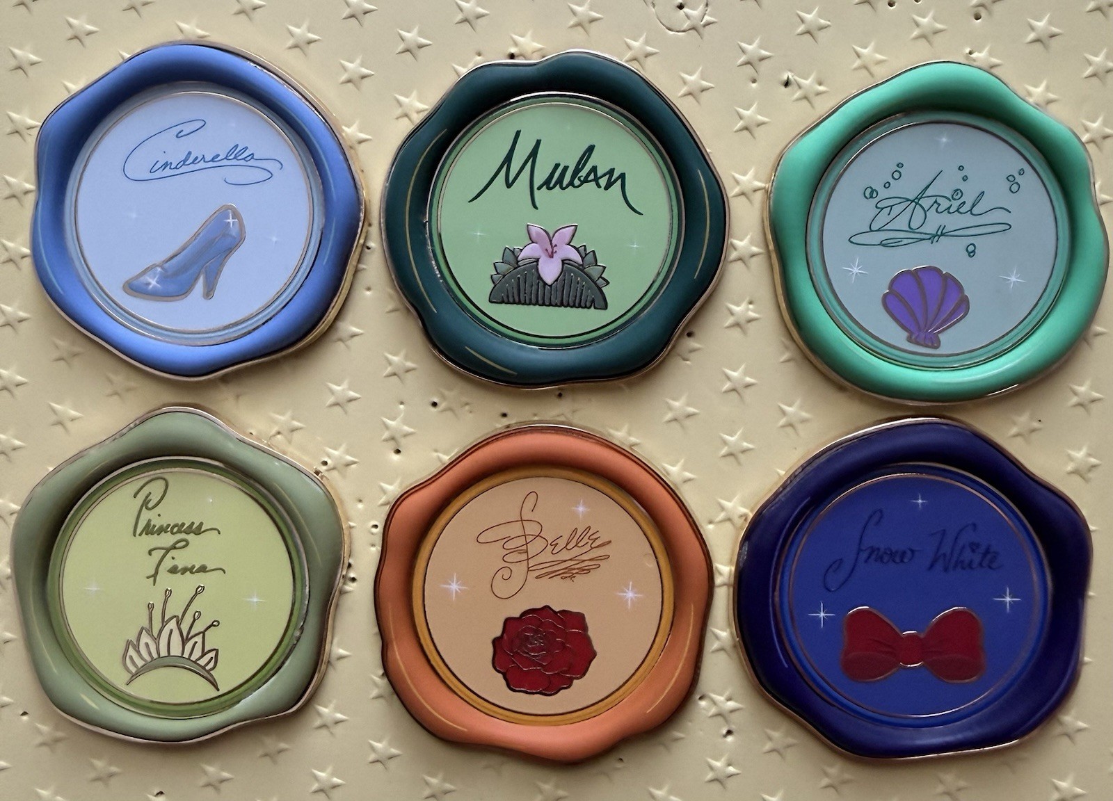 Loungefly BoxLunch Disney Princess Wax Seal Enamel Pin - Complete Set of 6 Loungefly BoxLunch Disney Princess Wax Seal Enamel Pin - Complete Set of 6