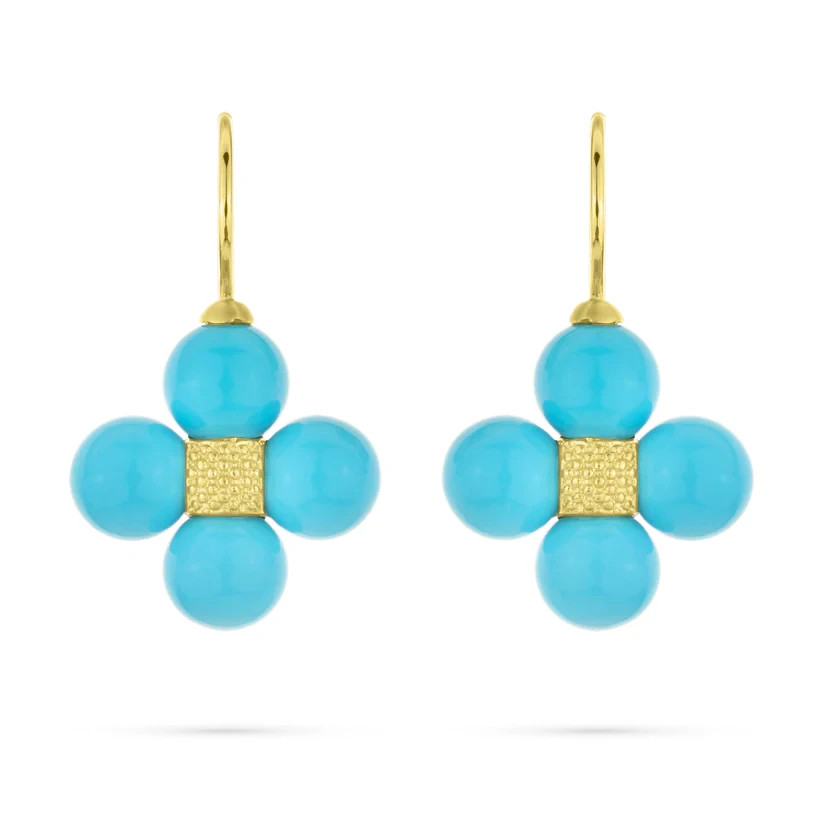 Round Cut Sleeping Beauty Turquoise Dangle/Drop Earring In 14k Yellow Gold Over Round Cut Sleeping Beauty Turquoise Dangle/Drop Earring In 14k Yellow Gold Over