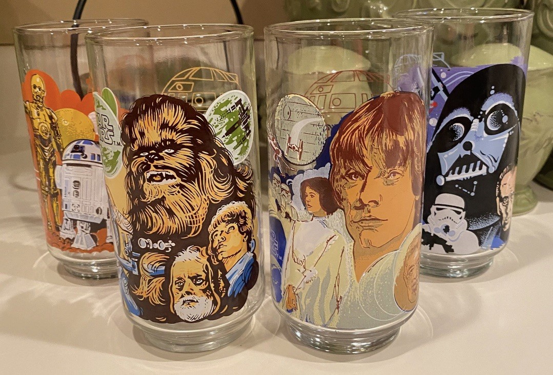 STAR WARS | Burger King | Coca Cola 🔴🟡🔵 1977 Complete Set (4) Drinkin Glasses
