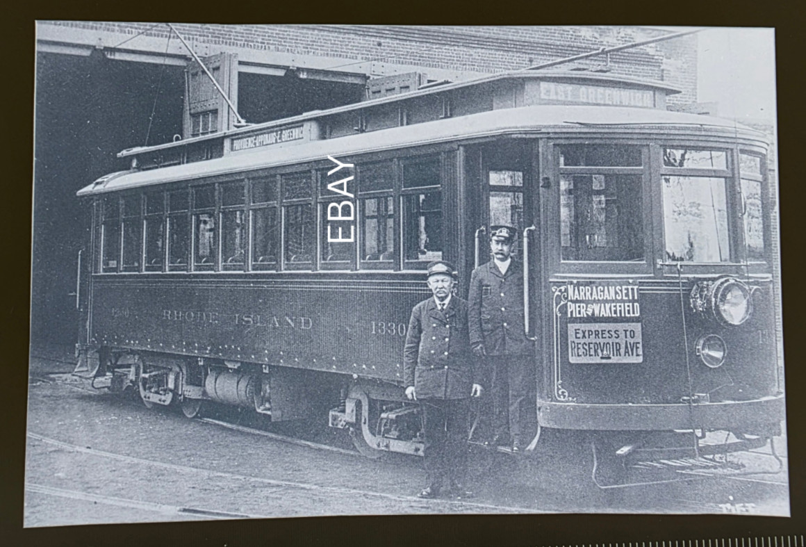 UER #1330 Ex Rhode Island Co Elmwood Car House Providence RI Trolley Negative
