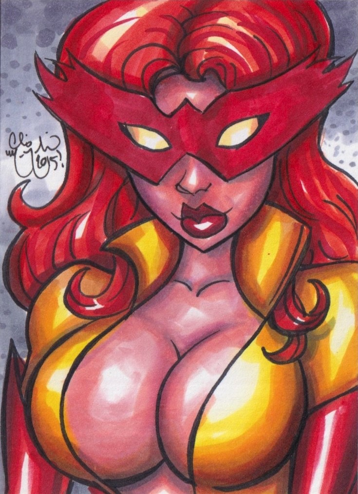 Firestar Original Sketch Card Painting by Chris McJunkin Firestar Original Sketch Card Painting by Chris McJunkin